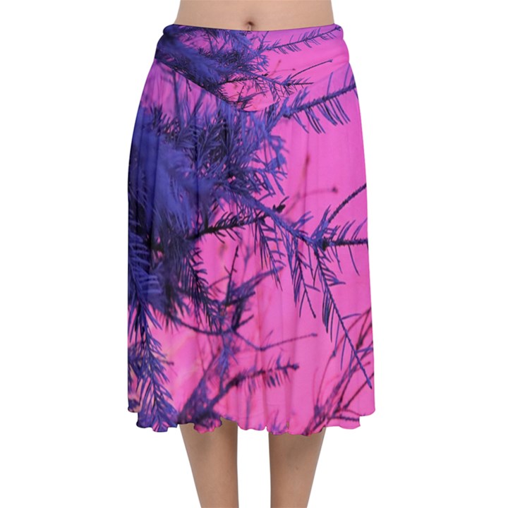 Fir Sunset Frost Snow Velvet Flared Midi Skirt