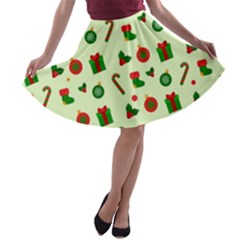 Festive Background Holiday Background A-line Skater Skirt by Pakjumat