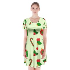 Festive Background Holiday Background Short Sleeve V-neck Flare Dress by Pakjumat