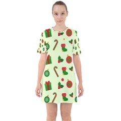 Festive Background Holiday Background Sixties Short Sleeve Mini Dress by Pakjumat