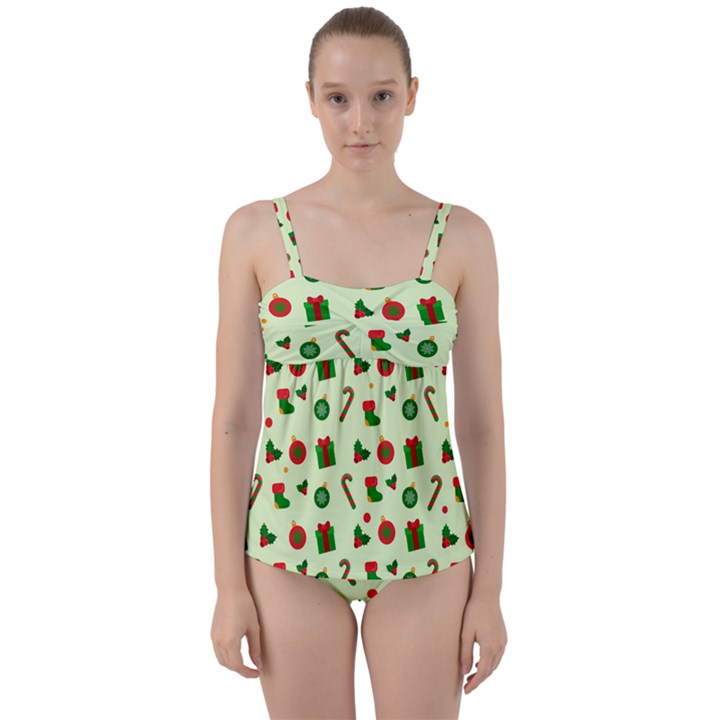 Festive Background Holiday Background Twist Front Tankini Set