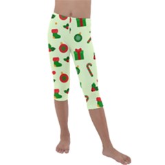 Festive Background Holiday Background Kids  Lightweight Velour Capri Leggings  by Pakjumat