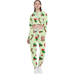 Festive Background Holiday Background Cropped Zip Up Lounge Set by Pakjumat