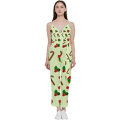 Festive Background Holiday Background V-neck Camisole Jumpsuit by Pakjumat