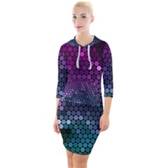 Digital Abstract Party Event Quarter Sleeve Hood Bodycon Dress by Pakjumat