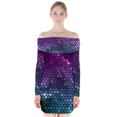 Digital Abstract Party Event Long Sleeve Off Shoulder Dress by Pakjumat