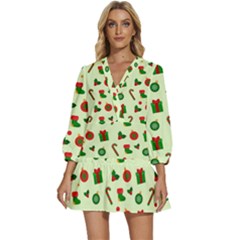 Festive Background Holiday Background V-neck Placket Mini Dress by Pakjumat