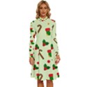 Festive Background Holiday Background Long Sleeve Shirt Collar A-Line Dress View1