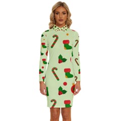 Festive Background Holiday Background Long Sleeve Shirt Collar Bodycon Dress by Pakjumat