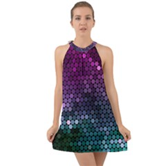 Digital Abstract Party Event Halter Tie Back Chiffon Dress by Pakjumat