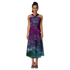 Digital Abstract Party Event Sleeveless Cross Front Cocktail Midi Chiffon Dress by Pakjumat