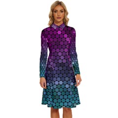 Digital Abstract Party Event Long Sleeve Shirt Collar A-line Dress by Pakjumat