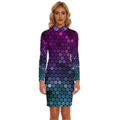 Digital Abstract Party Event Long Sleeve Shirt Collar Bodycon Dress by Pakjumat