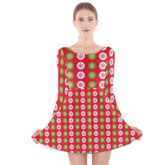 Festive Pattern Christmas Holiday Long Sleeve Velvet Skater Dress by Pakjumat