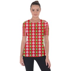 Festive Pattern Christmas Holiday Shoulder Cut Out Short Sleeve Top