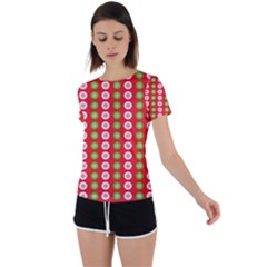 Festive Pattern Christmas Holiday Back Circle Cutout Sports T-shirt by Pakjumat