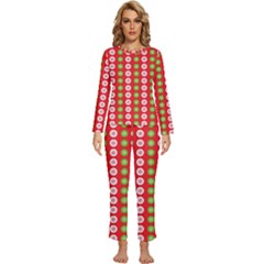 Festive Pattern Christmas Holiday Womens  Long Sleeve Lightweight Pajamas Set