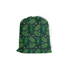 Leaves Snowflake Pattern Holiday Drawstring Pouch (medium) by Pakjumat