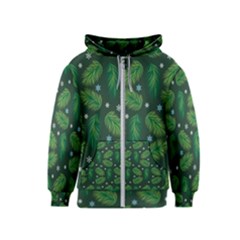 Leaves Snowflake Pattern Holiday Kids  Zipper Hoodie by Pakjumat