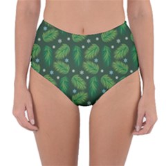 Leaves Snowflake Pattern Holiday Reversible High-waist Bikini Bottoms by Pakjumat