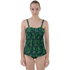 Leaves Snowflake Pattern Holiday Twist Front Tankini Set by Pakjumat