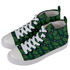 Leaves Snowflake Pattern Holiday Women s Mid-top Canvas Sneakers by Pakjumat