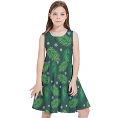 Leaves Snowflake Pattern Holiday Kids  Skater Dress by Pakjumat