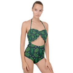 Leaves Snowflake Pattern Holiday Scallop Top Cut Out Swimsuit by Pakjumat