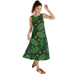 Leaves Snowflake Pattern Holiday Summer Maxi Dress by Pakjumat