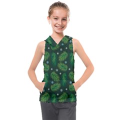 Leaves Snowflake Pattern Holiday Kids  Sleeveless Hoodie by Pakjumat