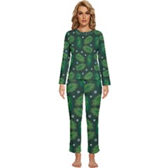 Leaves Snowflake Pattern Holiday Womens  Long Sleeve Lightweight Pajamas Set