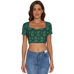 Leaves Snowflake Pattern Holiday Short Sleeve Square Neckline Crop Top  by Pakjumat