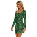 Leaves Snowflake Pattern Holiday Long Sleeve Square Neck Bodycon Velvet Dress View2