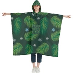 Leaves Snowflake Pattern Holiday Women s Hooded Rain Ponchos by Pakjumat