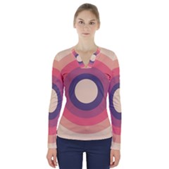 Circles Pattern Bullseye Cream V-neck Long Sleeve Top by Pakjumat