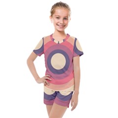 Circles Pattern Bullseye Cream Kids  Mesh T-shirt And Shorts Set