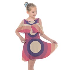 Circles Pattern Bullseye Cream Kids  Shoulder Cutout Chiffon Dress by Pakjumat