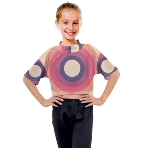 Circles Pattern Bullseye Cream Kids Mock Neck T-shirt by Pakjumat