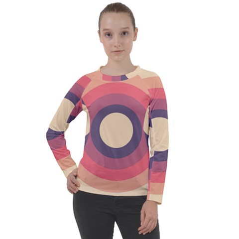 Circles Pattern Bullseye Cream Women s Long Sleeve Raglan T-shirt by Pakjumat