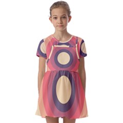 Circles Pattern Bullseye Cream Kids  Short Sleeve Pinafore Style Dress