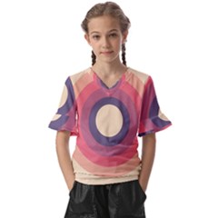 Circles Pattern Bullseye Cream Kids  V-neck Horn Sleeve Blouse by Pakjumat