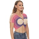 Circles Pattern Bullseye Cream Twist Front Crop Top View3