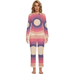 Circles Pattern Bullseye Cream Womens  Long Sleeve Lightweight Pajamas Set