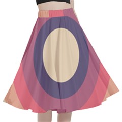 Circles Pattern Bullseye Cream A-line Full Circle Midi Skirt With Pocket by Pakjumat