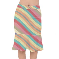 Pattern Design Abstract Pastels Short Mermaid Skirt by Pakjumat