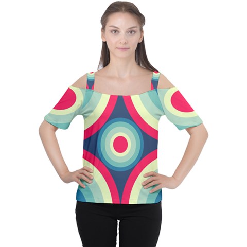 Circle Pattern Repeat Design Cutout Shoulder T-shirt by Pakjumat