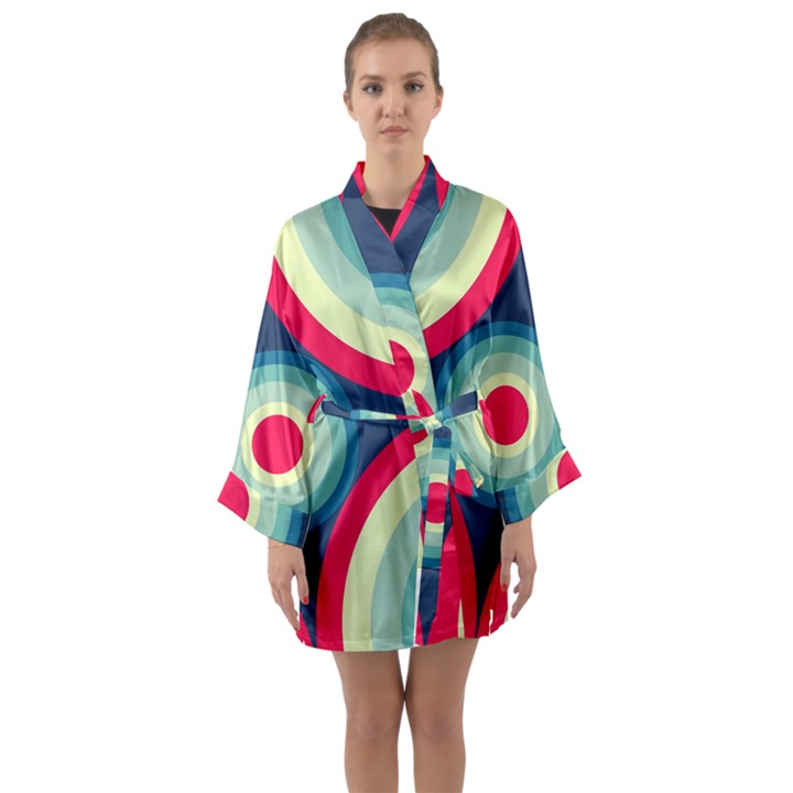 Circle Pattern Repeat Design Long Sleeve Satin Kimono