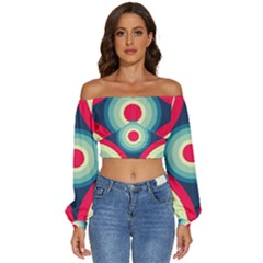 Circle Pattern Repeat Design Long Sleeve Crinkled Weave Crop Top