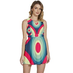 Circle Pattern Repeat Design Sleeveless High Waist Mini Dress