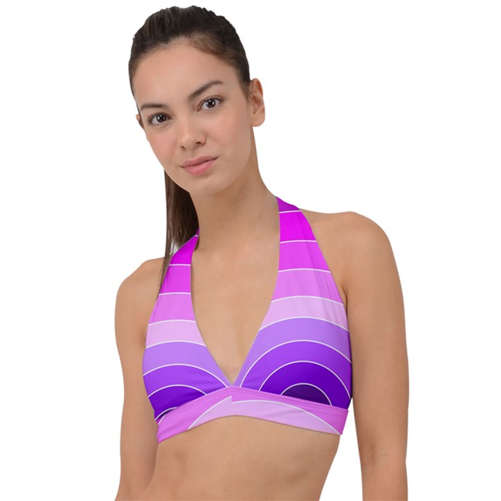 Pink Rainbow Purple Design Pattern Halter Plunge Bikini Top